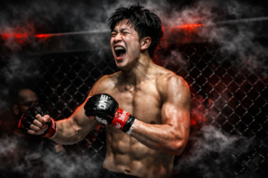 Lottatore di MMA esulta nella gabbia con luci rosse (ONE Fight Night 40, pronostico e orari Italia)