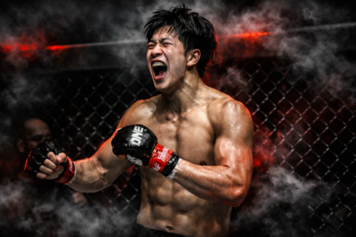 Lottatore di MMA esulta nella gabbia con luci rosse (ONE Fight Night 40, pronostico e orari Italia)